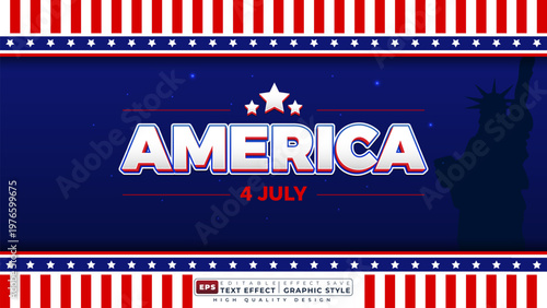 Editable 3d text effect america with star for banner template