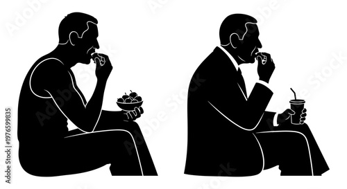 Contrast in casual and formal dining habits of two individuals Vector, illustration