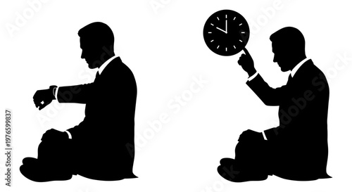 Business professionals adjusting their wristwatches in a synchronized manner Vector, illustration