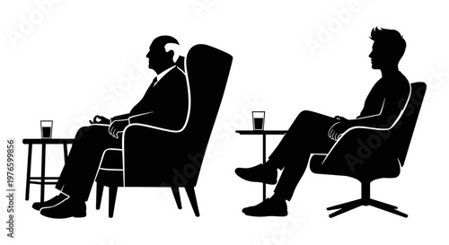 Two individuals engaged in a professional consultation or interview in comfortable chairs Vector, illustration