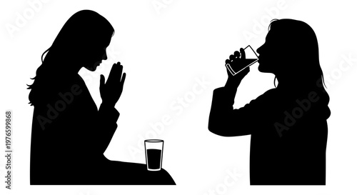 Contrast between prayer and distraction through modern technology Vector, illustration