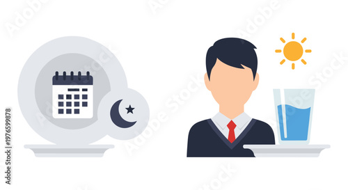 Professional man balancing work, health, and time management during daytime Vector, illustration