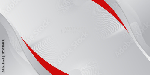 White and grey abstract background with elegant red wave shapes and thin line texture, modern and simple background.