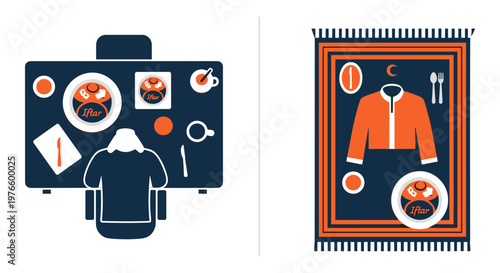 Business traveler packing essentials for a professional trip with meals and attire Vector, illustration