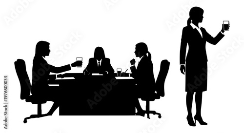 Professional meeting with presentation and refreshments Vector, illustration