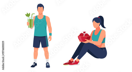 Healthy lifestyle habits with hydration and nutrition focus Vector, illustration