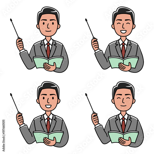 指し棒で説明するスーツの外国人男性のイラスト