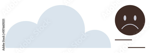 Mental health, mood changes, climate effects, depression, sadness, pessimism. A sad face paired with a cloud and lines. Mental health and mood changes concept