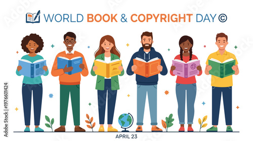 vector of people group celebrating "World Book and Copyright Day" 008
