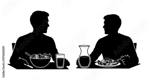 Two individuals sharing a meal in a quiet and intimate setting. Vector, illustration