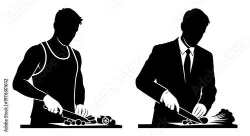 Contrasting attire and culinary skills between two individuals Vector, illustration