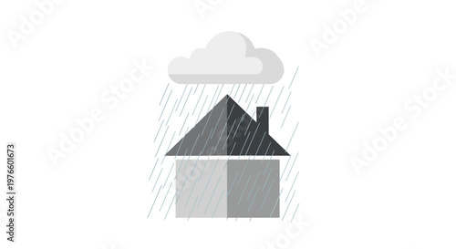 Simple graphic representation of a home enduring a rainy day, conveying concepts of weather challenges and safeguarding property against adverse conditions
