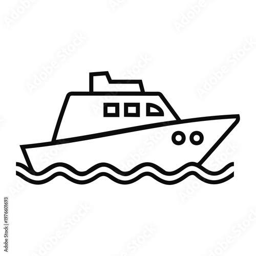 Minimalist vector illustration of a sleek motorboat cruising on gentle waves, representing sea travel, maritime adventures, and aquatic leisure activities