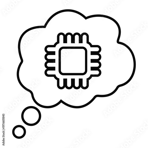 Thought bubble with a microprocessor icon representing artificial intelligence, computing, and advanced technology concepts