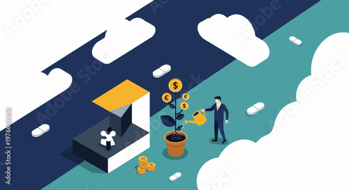 Business Investment and Financial Growth Isometric Concept