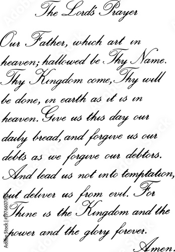 The Lord's Prayer with Grunge texture handwritten in elegant calligraphy