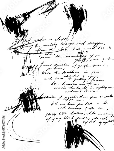 Grunge texture handwritte notes on a white background with scribbles