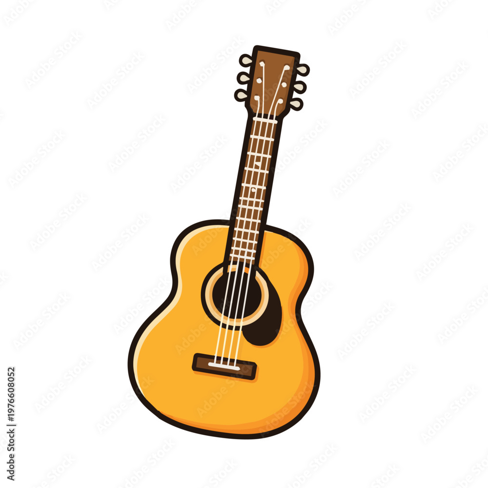 Obraz premium Simple vector illustration of a brown acoustic guitar, designed with clean lines and minimal detail, capturing a classic musical instrument in a warm and elegant style.
