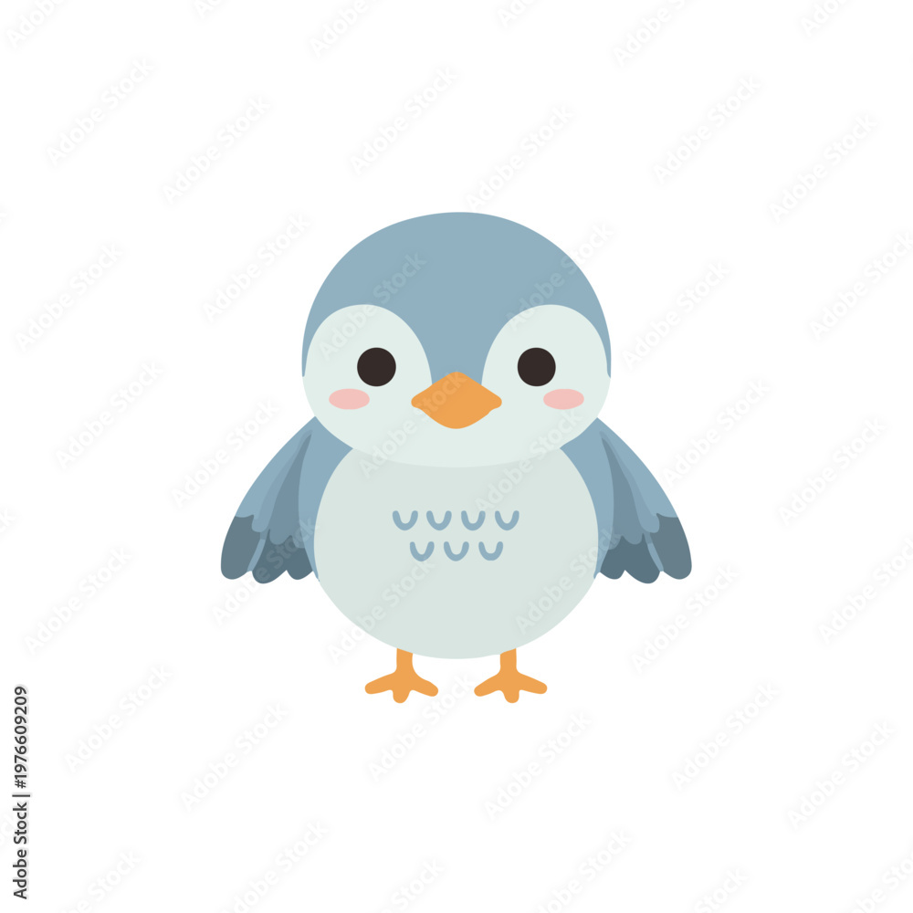 Obraz premium Cute baby penguin chick illustration, adorable blue bird character in flat vector style for kids