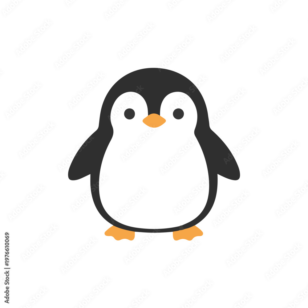Fototapeta premium Cute standing penguin illustration, friendly Antarctic bird character in minimalist flat vector style