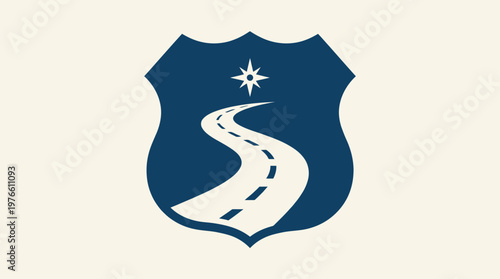 Road Path Symbol in Shield Emblem