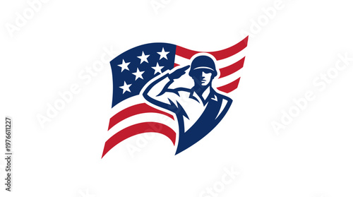 Soldier Saluting Against American Flag