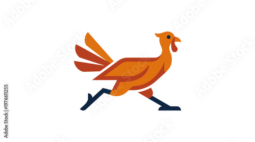 Stylized Orange Chicken Running on White Background