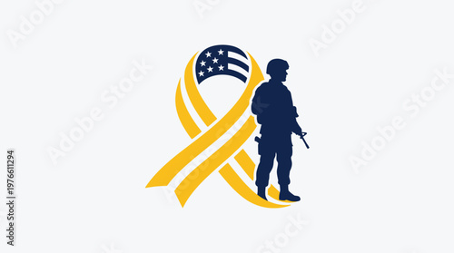 Support our Troops Yellow Ribbon and Soldier Silhouette