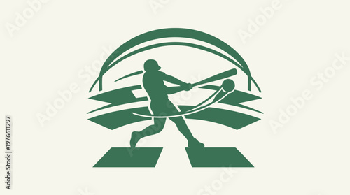 Baseball Player Swinging Bat Silhouette Logo