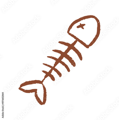 fish bone skeleton, hand drawn doodle fishbone, leftover food waste, seafood remains, cat food or marine pollution icon element