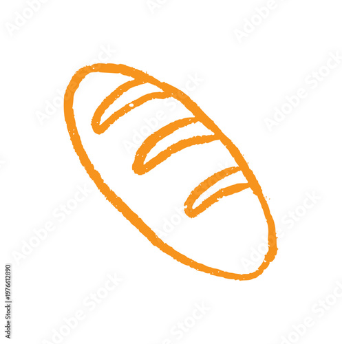 bread loaf bakery, hand drawn doodle artisan bread, french baguette, sourdough, breakfast snack, cereal grain or bakery shop concept, crayon wax texture