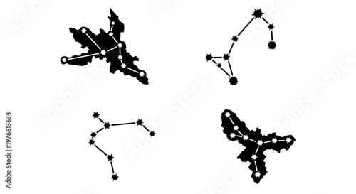 Set of Four Constellation Silhouettes on White Background