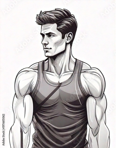 Muscular Man Portrait Athletic Physique Fitness Model.