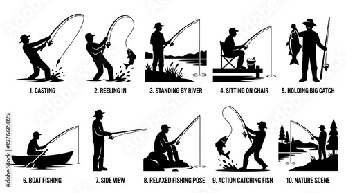 10 Man Fishing Silhouette Vector Pack – Outdoor Hobby SVG Collection