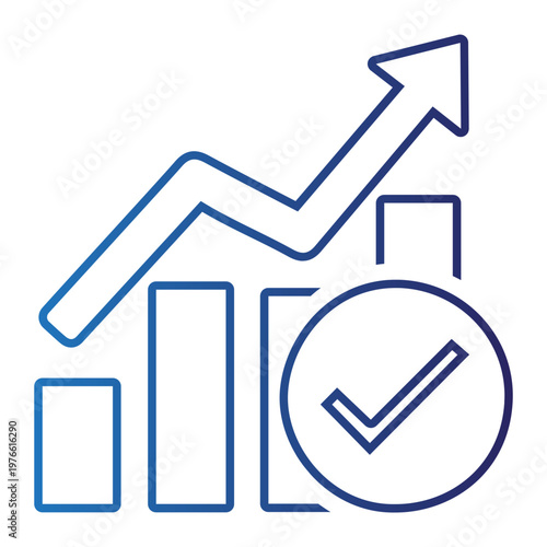 An upward trending graph with a checkmark in a circle represents business success statistics.