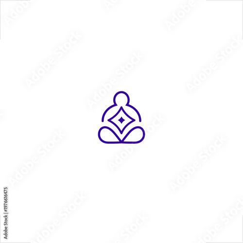 Minimalist outline logo of a meditating figure in lotus pose with diamond star symbol, designed for yoga studios, wellness brands, spiritual apps, and mindfulness identity