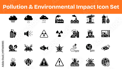 Pollution Icons Environmental Damage Impact Silhouette Vector Collection