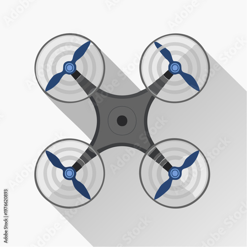 High-angle view of a sleek, modern quadcopter drone with four propellers on a white background