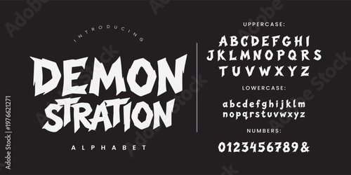 Demonstration sharp jagged display font with aggressive horror style for dark fantasy and music logo design