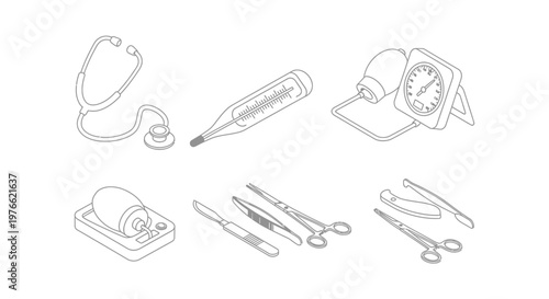Isometric medical instruments set for healthcare and science.