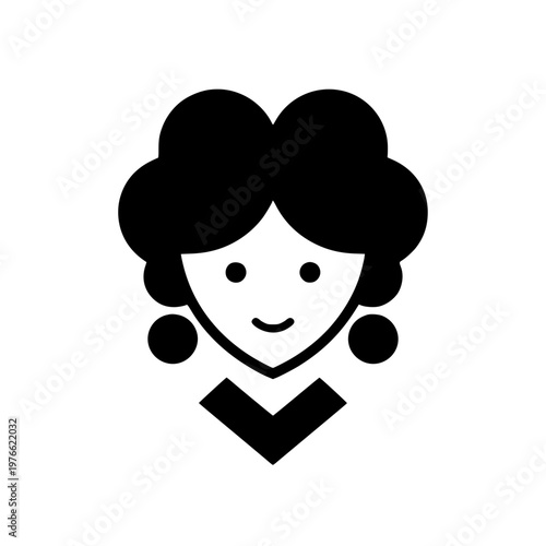 Beautiful woman avatar icon with round earrings in minimalist style.