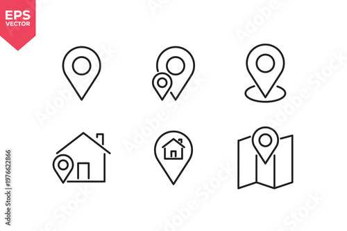 Set of line icons related to map, location, GPS, navigation. Editable stroke. Vector illustration