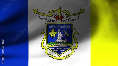 Yellowknife City Canada Waving Flag Close-up Real Time Loop