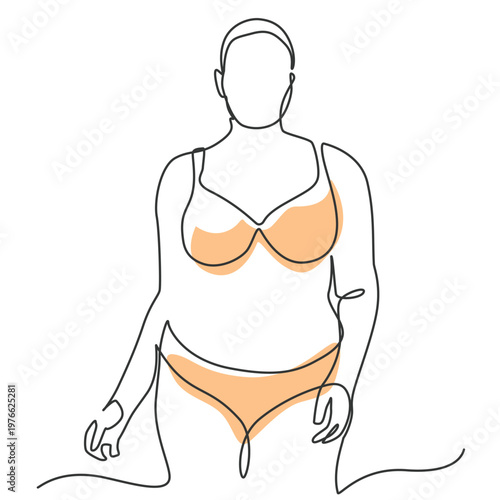 Fotografie One continuous line art of Curvy body black woman in underwear