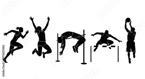 Athletics Silhouette: Track and Field Athletes Competing in Various Sports