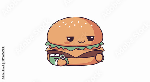 Adorable cartoon burger character with a cute expression and smiling face.