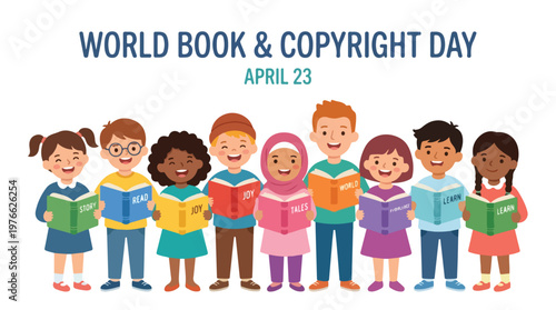 vector of children student celebrating "World Book and Copyright Day" 0010