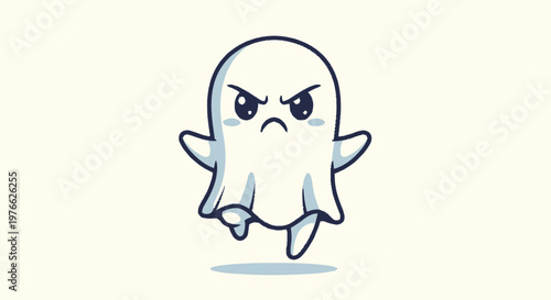 Angry Ghost Cartoon Illustration with a Frowning Expression and Cute Appearance.