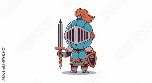 Cartoon Knight with Sword and Shield Ready for Battle Adventure.