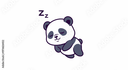 Adorable Cartoon Panda Bear Sleeping Peacefully on White Background.